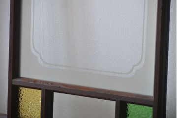 大正ロマン　色ガラス入り幾何学模様の引き戸4枚セット(1)