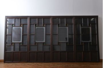 大正ロマン　色ガラス入り幾何学模様の引き戸4枚セット(1)