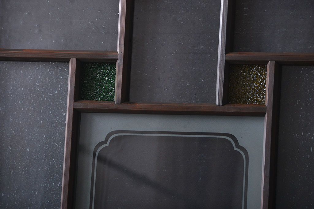 大正ロマン　色ガラス入り幾何学模様の引き戸4枚セット(1)