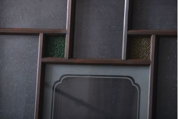 大正ロマン　色ガラス入り幾何学模様の引き戸4枚セット(1)