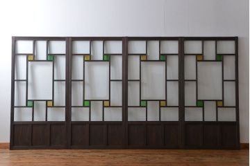 大正ロマン　色ガラス入り幾何学模様の引き戸4枚セット(1)