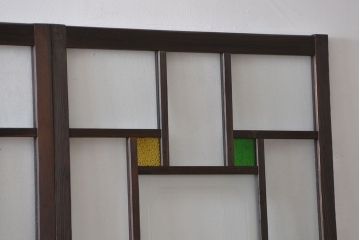 大正ロマン　色ガラス入り幾何学模様の引き戸4枚セット(1)