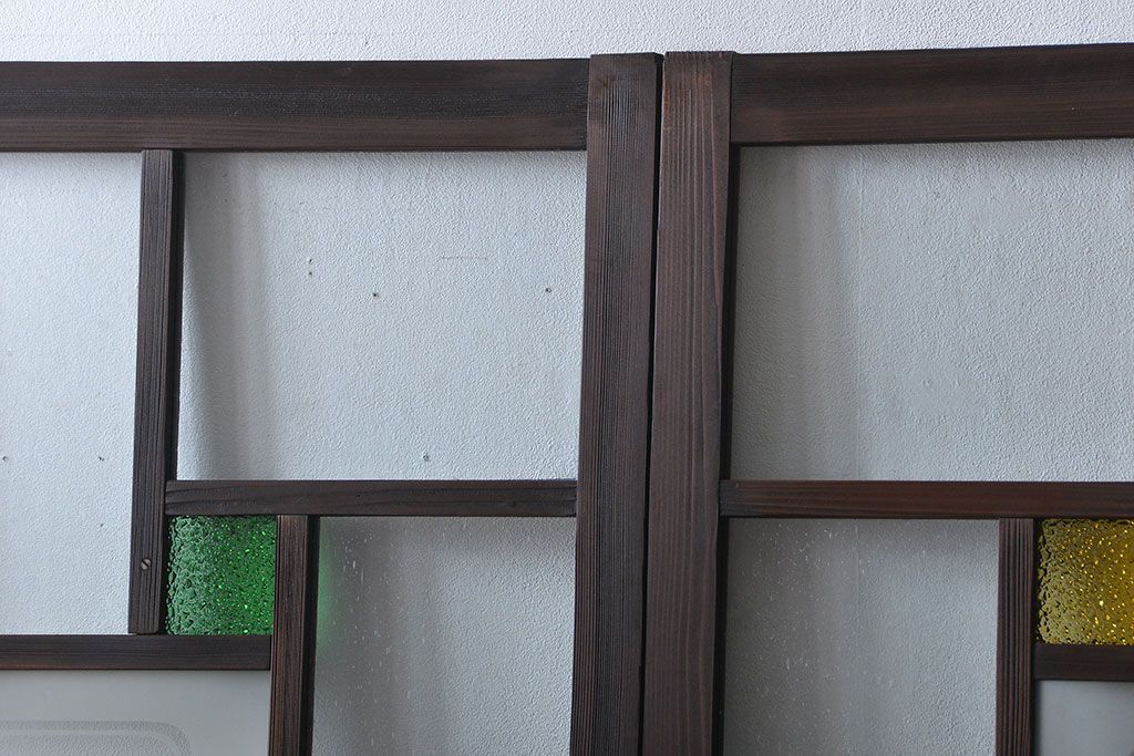 大正ロマン　色ガラス入り幾何学模様の引き戸4枚セット(1)