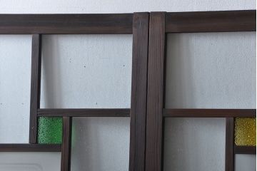 大正ロマン　色ガラス入り幾何学模様の引き戸4枚セット(1)