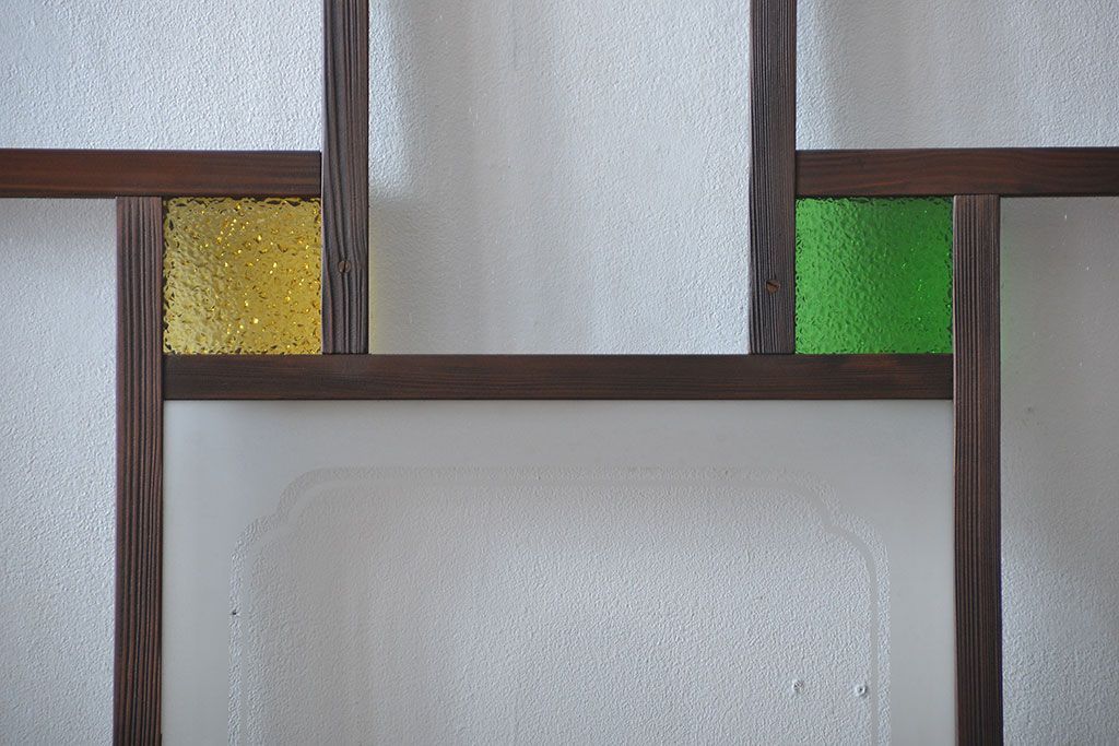 大正ロマン　色ガラス入り幾何学模様の引き戸4枚セット(1)