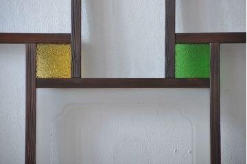 大正ロマン　色ガラス入り幾何学模様の引き戸4枚セット(1)