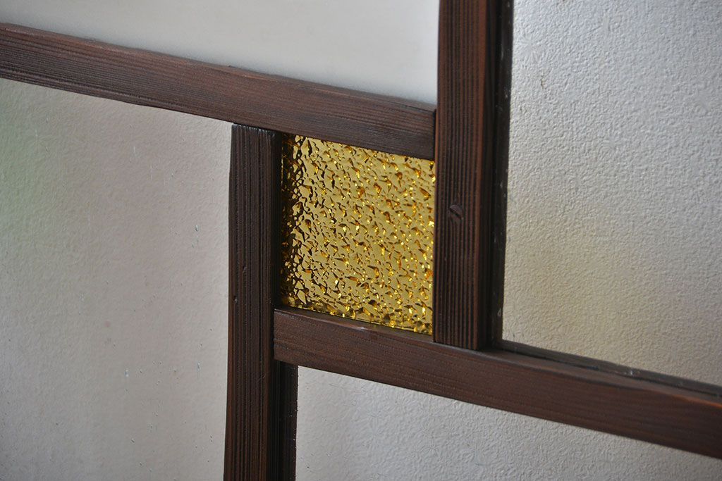 大正ロマン　色ガラス入り幾何学模様の引き戸4枚セット(1)