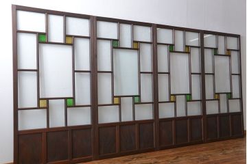 大正ロマン　色ガラス入り幾何学模様の引き戸4枚セット(2)