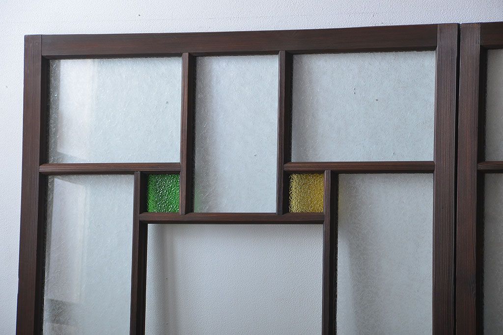 大正ロマン　色ガラス入り幾何学模様の引き戸4枚セット(2)