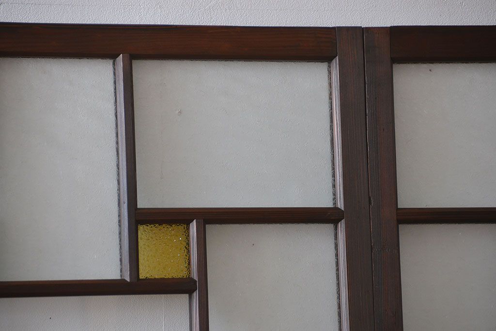 大正ロマン　色ガラス入り幾何学模様の引き戸4枚セット(2)