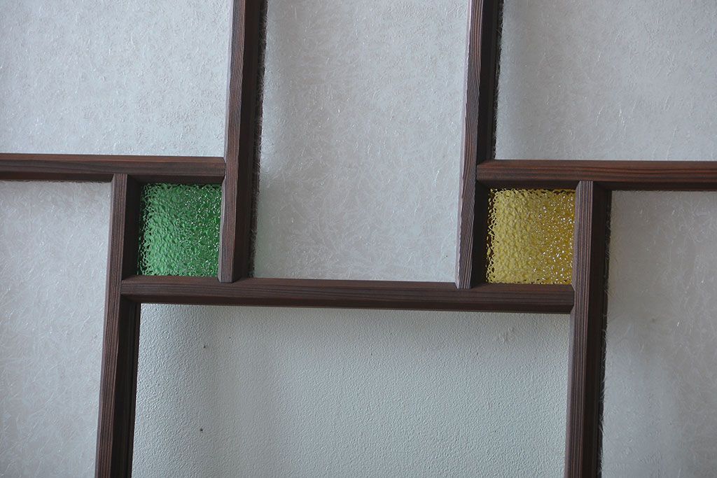 大正ロマン　色ガラス入り幾何学模様の引き戸4枚セット(2)