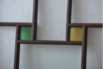 大正ロマン　色ガラス入り幾何学模様の引き戸4枚セット(2)