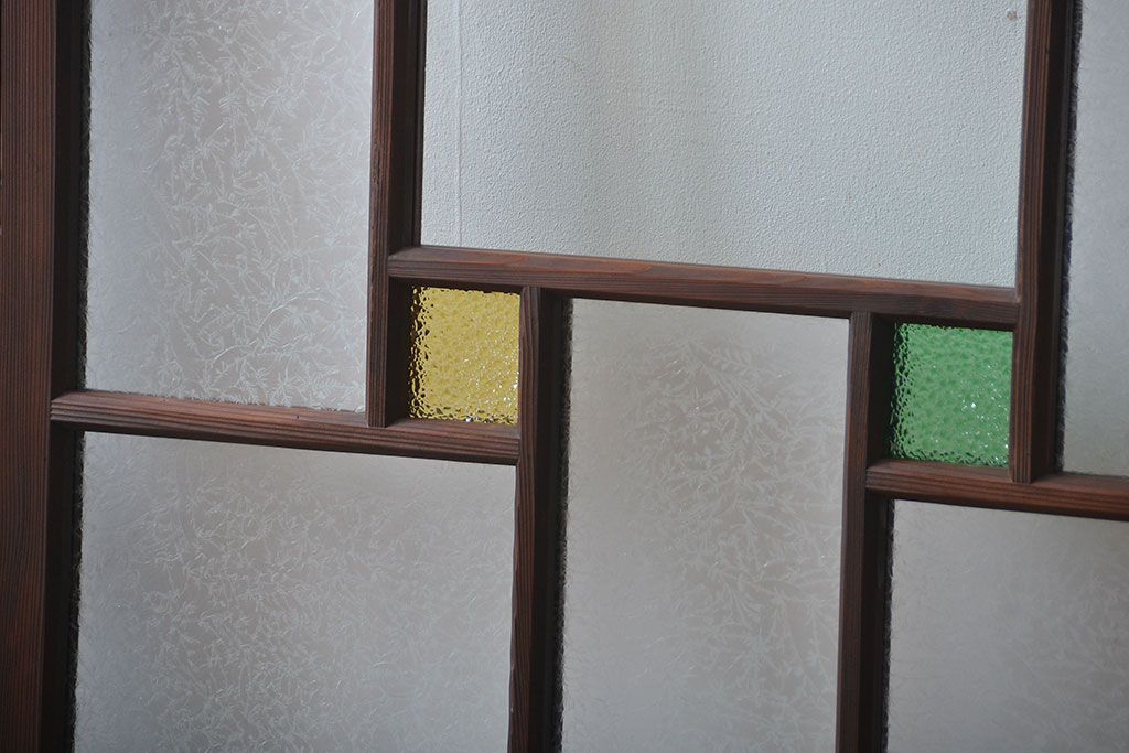 大正ロマン　色ガラス入り幾何学模様の引き戸4枚セット(2)