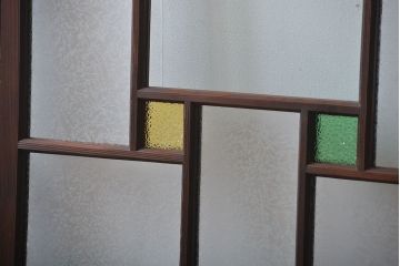 大正ロマン　色ガラス入り幾何学模様の引き戸4枚セット(2)
