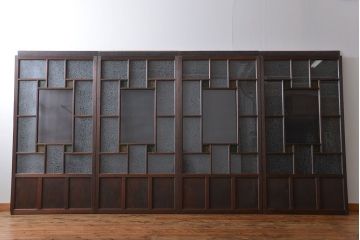 大正ロマン　色ガラス入り幾何学模様の引き戸4枚セット(2)