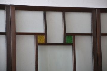 大正ロマン　色ガラス入り幾何学模様の引き戸4枚セット(2)
