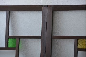 大正ロマン　色ガラス入り幾何学模様の引き戸4枚セット(2)