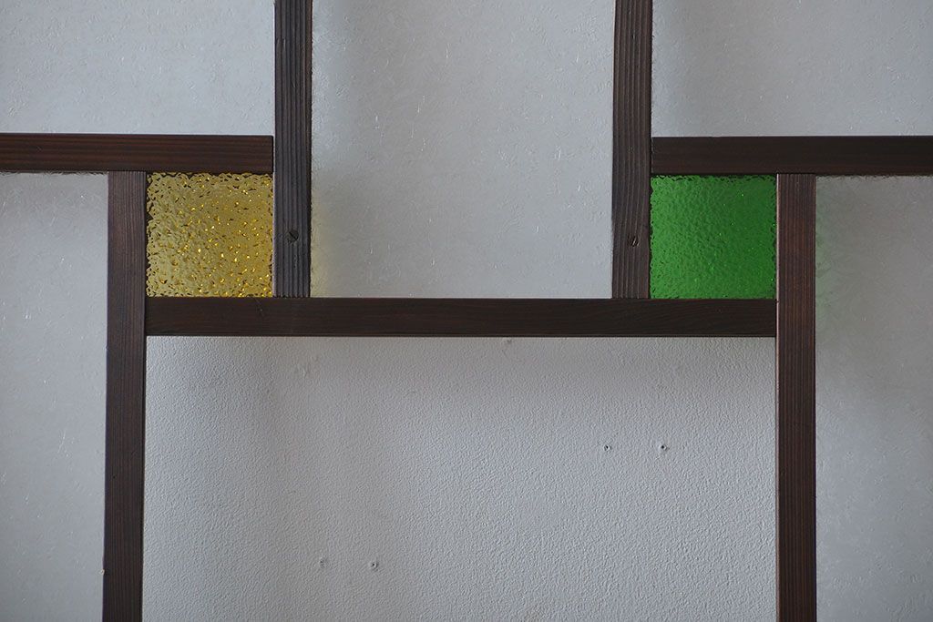 大正ロマン　色ガラス入り幾何学模様の引き戸4枚セット(2)
