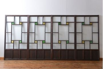 大正ロマン　色ガラス入り幾何学模様の引き戸4枚セット(3)