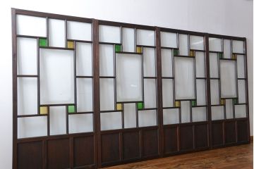 大正ロマン　色ガラス入り幾何学模様の引き戸4枚セット(3)