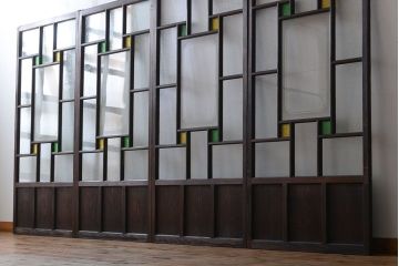 大正ロマン　色ガラス入り幾何学模様の引き戸4枚セット(3)