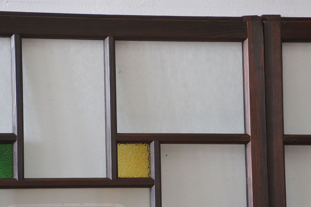 大正ロマン　色ガラス入り幾何学模様の引き戸4枚セット(3)