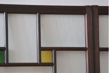 大正ロマン　色ガラス入り幾何学模様の引き戸4枚セット(3)
