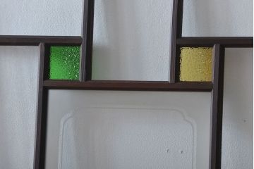 大正ロマン　色ガラス入り幾何学模様の引き戸4枚セット(3)