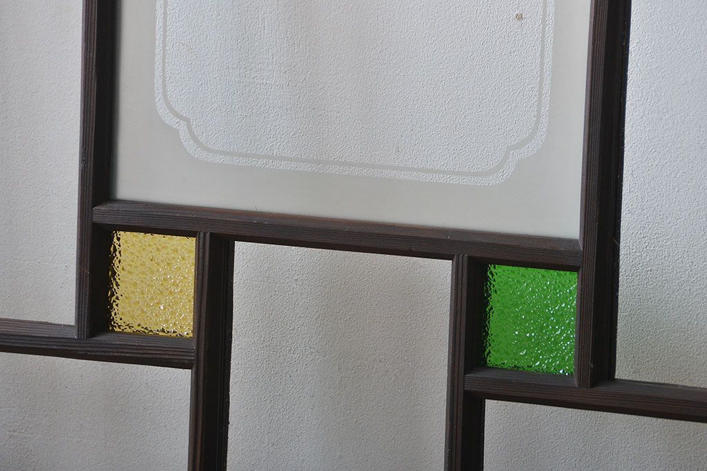 大正ロマン　色ガラス入り幾何学模様の引き戸4枚セット(3)