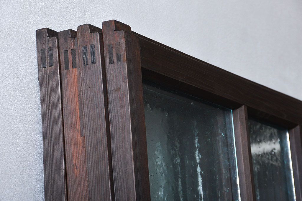 大正ロマン　色ガラス入り幾何学模様の引き戸4枚セット(3)