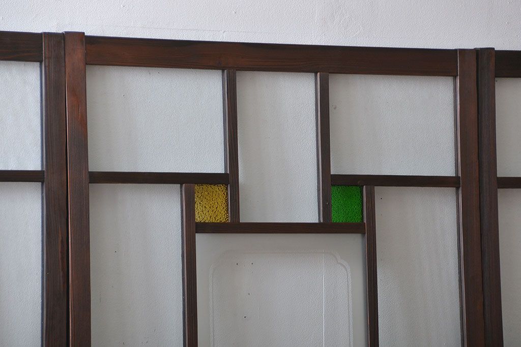 大正ロマン　色ガラス入り幾何学模様の引き戸4枚セット(3)