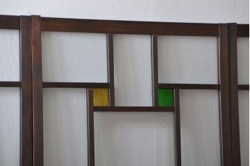 大正ロマン　色ガラス入り幾何学模様の引き戸4枚セット(3)