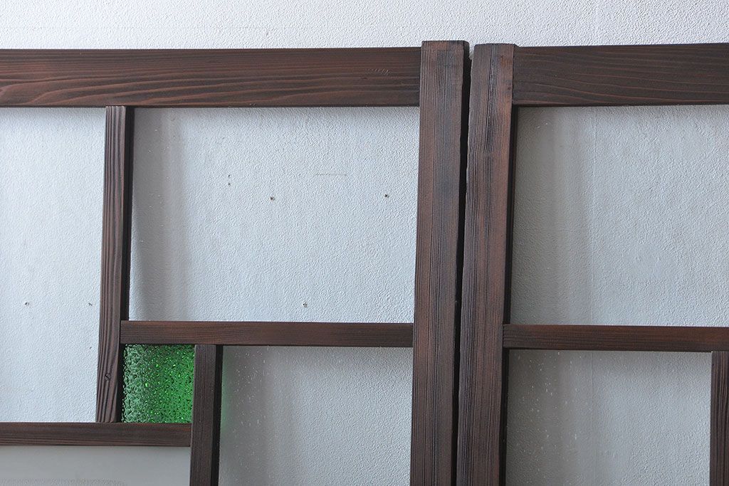 大正ロマン　色ガラス入り幾何学模様の引き戸4枚セット(3)