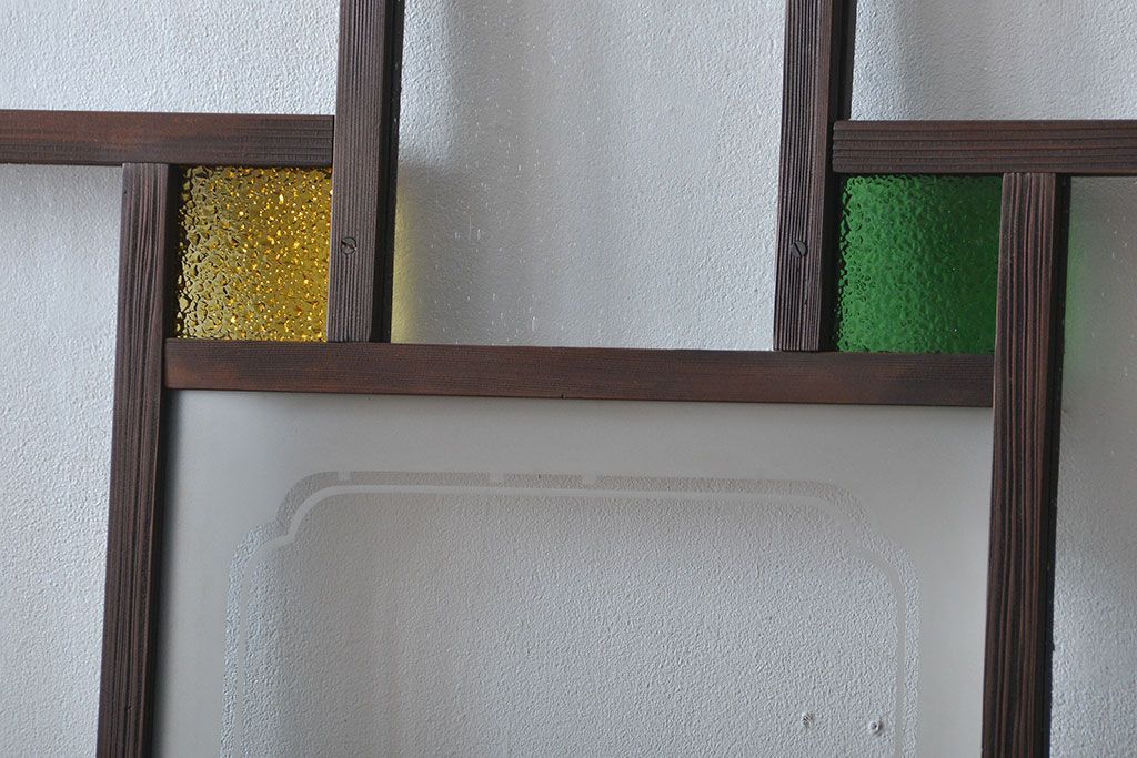 大正ロマン　色ガラス入り幾何学模様の引き戸4枚セット(3)