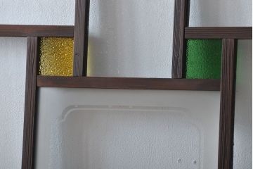 大正ロマン　色ガラス入り幾何学模様の引き戸4枚セット(3)