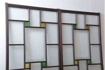 大正ロマン　色ガラス入り幾何学模様の引き戸2枚セット(4)