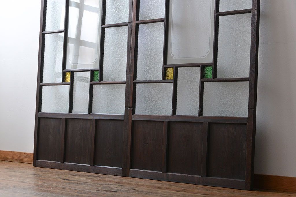 大正ロマン　色ガラス入り幾何学模様の引き戸2枚セット(4)