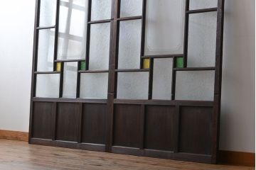 大正ロマン　色ガラス入り幾何学模様の引き戸2枚セット(4)