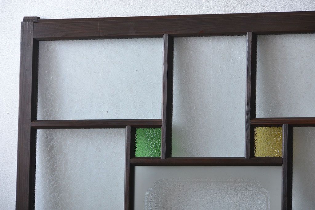 大正ロマン　色ガラス入り幾何学模様の引き戸2枚セット(4)