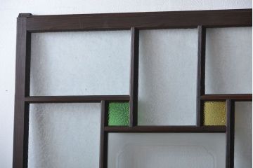 大正ロマン　色ガラス入り幾何学模様の引き戸2枚セット(4)