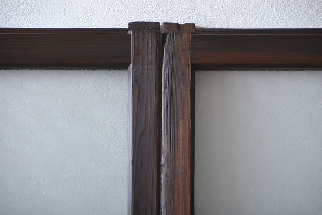 大正ロマン　色ガラス入り幾何学模様の引き戸2枚セット(4)