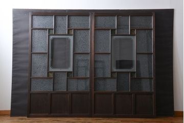 大正ロマン　色ガラス入り幾何学模様の引き戸2枚セット(4)