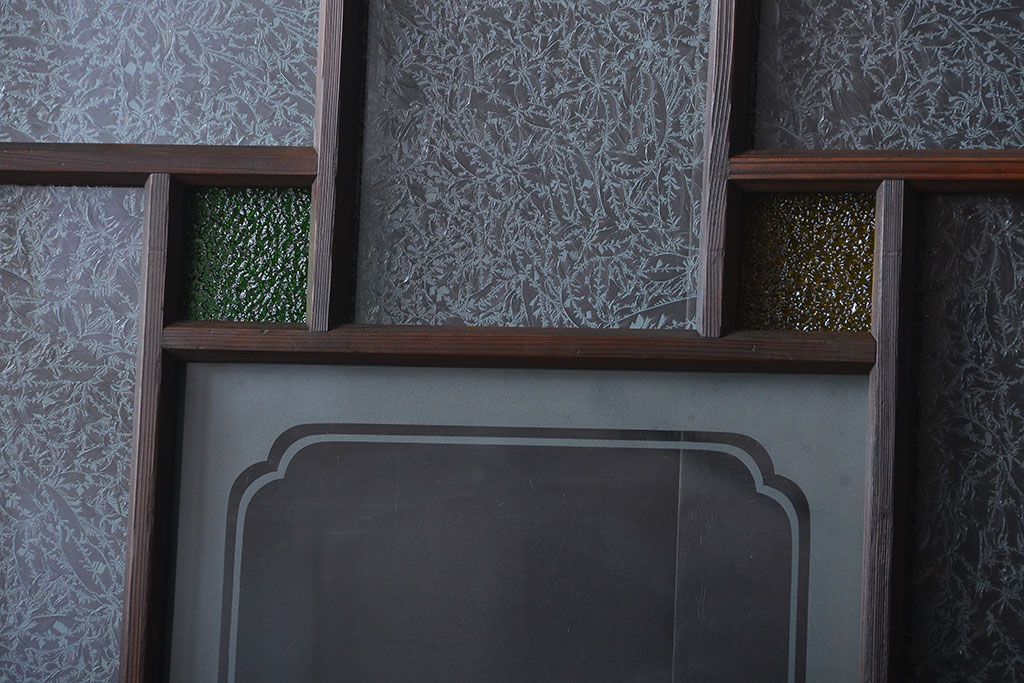 大正ロマン　色ガラス入り幾何学模様の引き戸2枚セット(4)