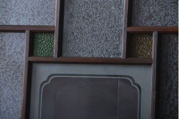 大正ロマン　色ガラス入り幾何学模様の引き戸2枚セット(4)