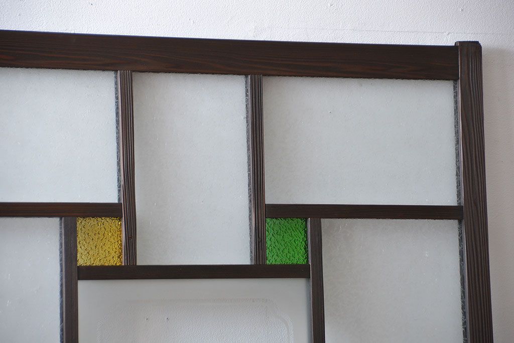 大正ロマン　色ガラス入り幾何学模様の引き戸2枚セット(4)