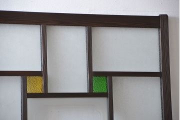 大正ロマン　色ガラス入り幾何学模様の引き戸2枚セット(4)