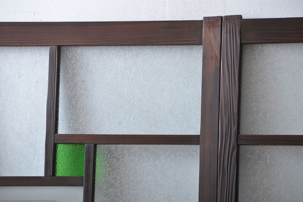 大正ロマン　色ガラス入り幾何学模様の引き戸2枚セット(4)