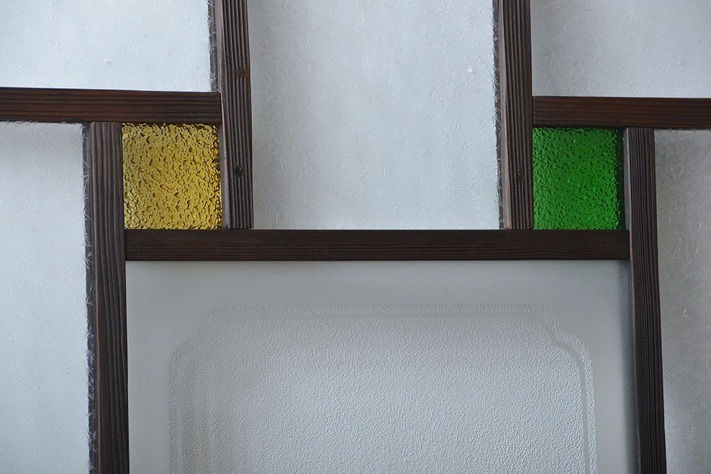 大正ロマン　色ガラス入り幾何学模様の引き戸2枚セット(4)