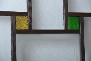 大正ロマン　色ガラス入り幾何学模様の引き戸2枚セット(4)