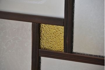 大正ロマン　色ガラス入り幾何学模様の引き戸2枚セット(4)